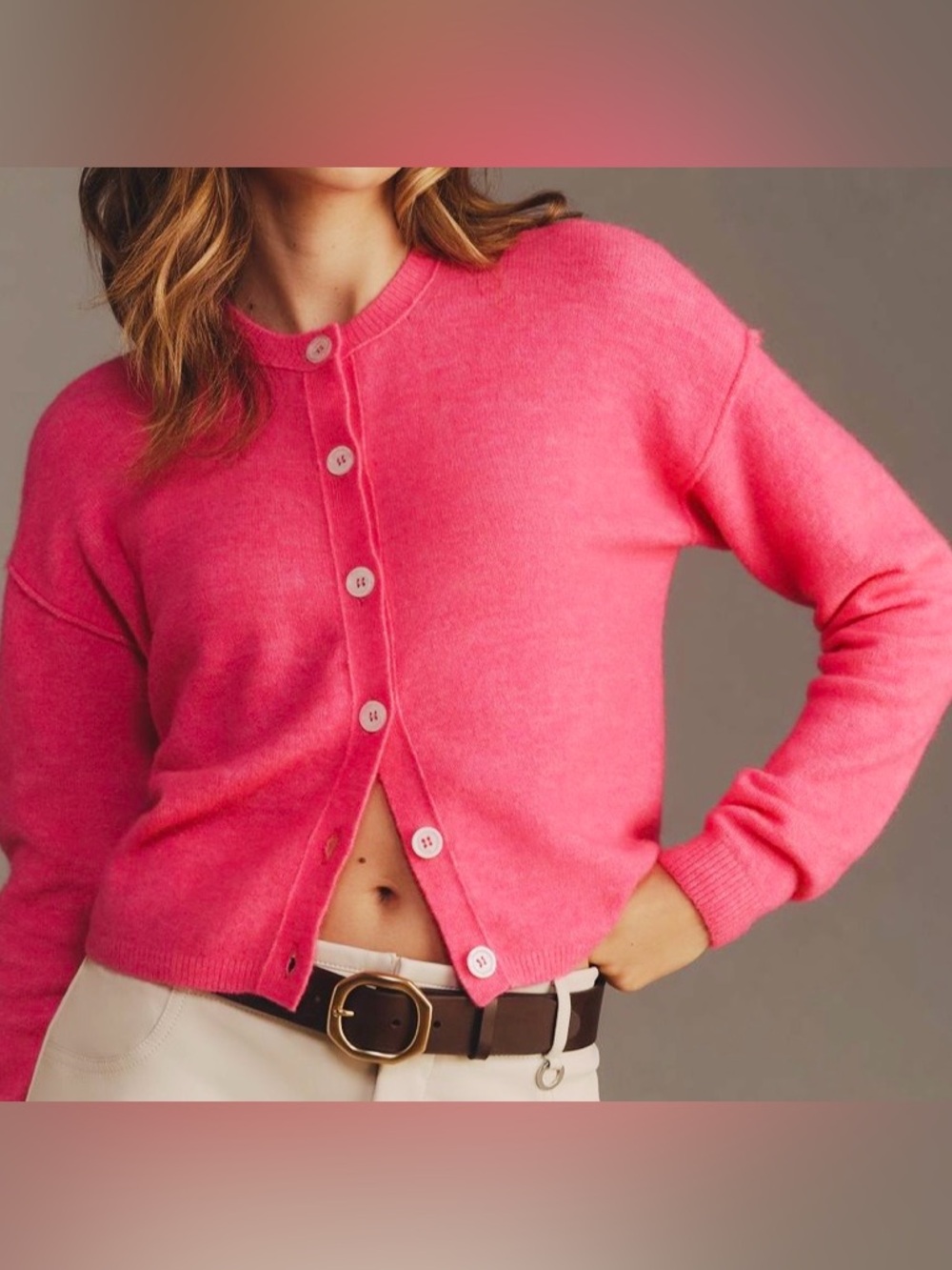 Anthropologie Pink Button-Front Cropped Cardigan